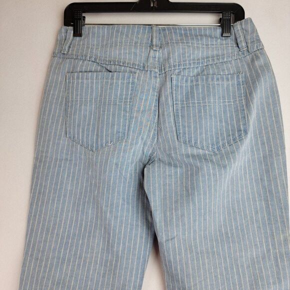 Free People Womens Size 26 Blue White Striped Wide Leg Button Fly Jeans - Picture 6 of 11